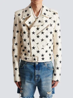 Store Stars Biker Jacket In Embroidered Leather Outerwear
