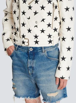 Store Stars Biker Jacket In Embroidered Leather Outerwear