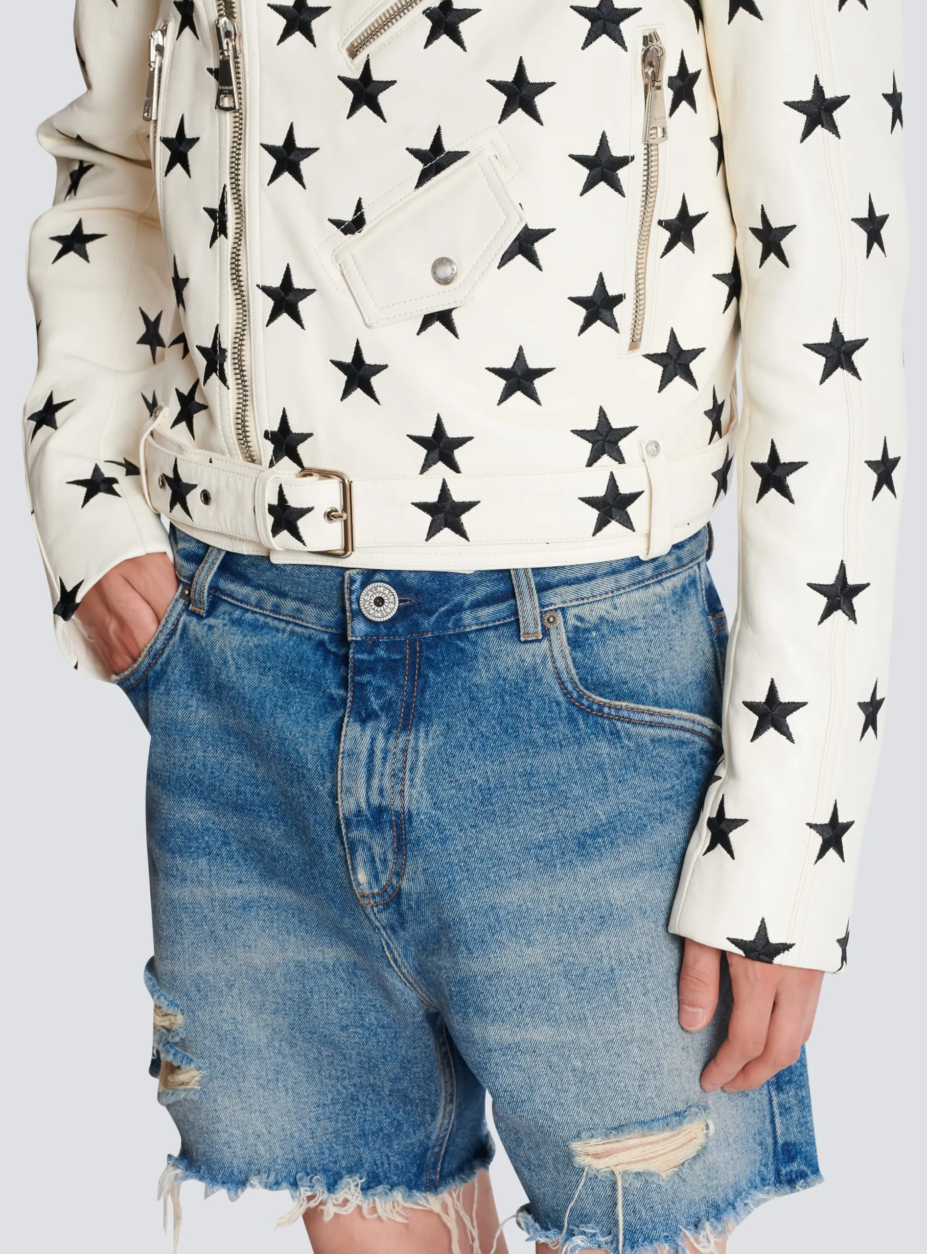 Store Stars Biker Jacket In Embroidered Leather Outerwear