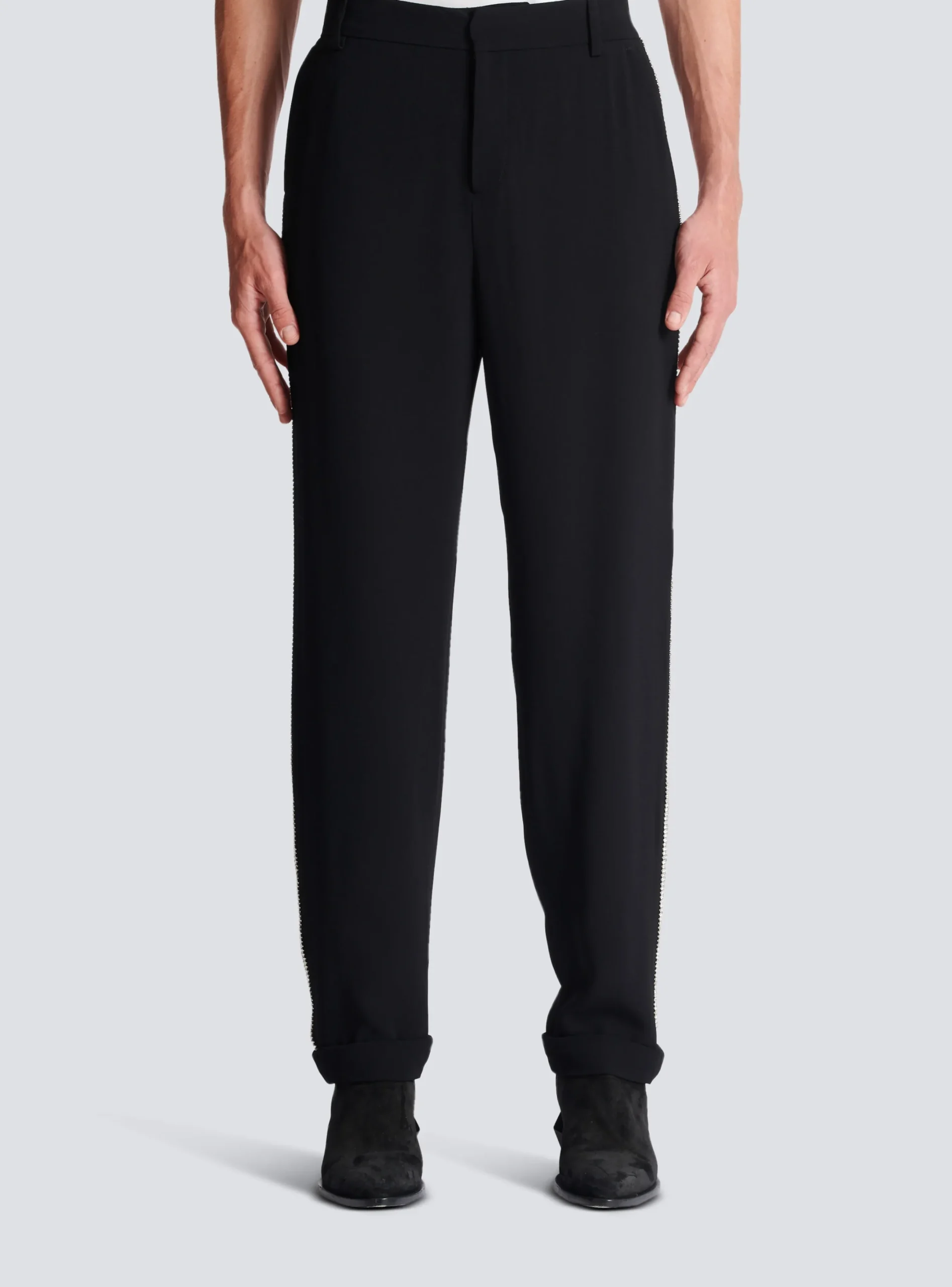 Hot Straight-leg Crystal-embroidered Trousers Trousers And Shorts