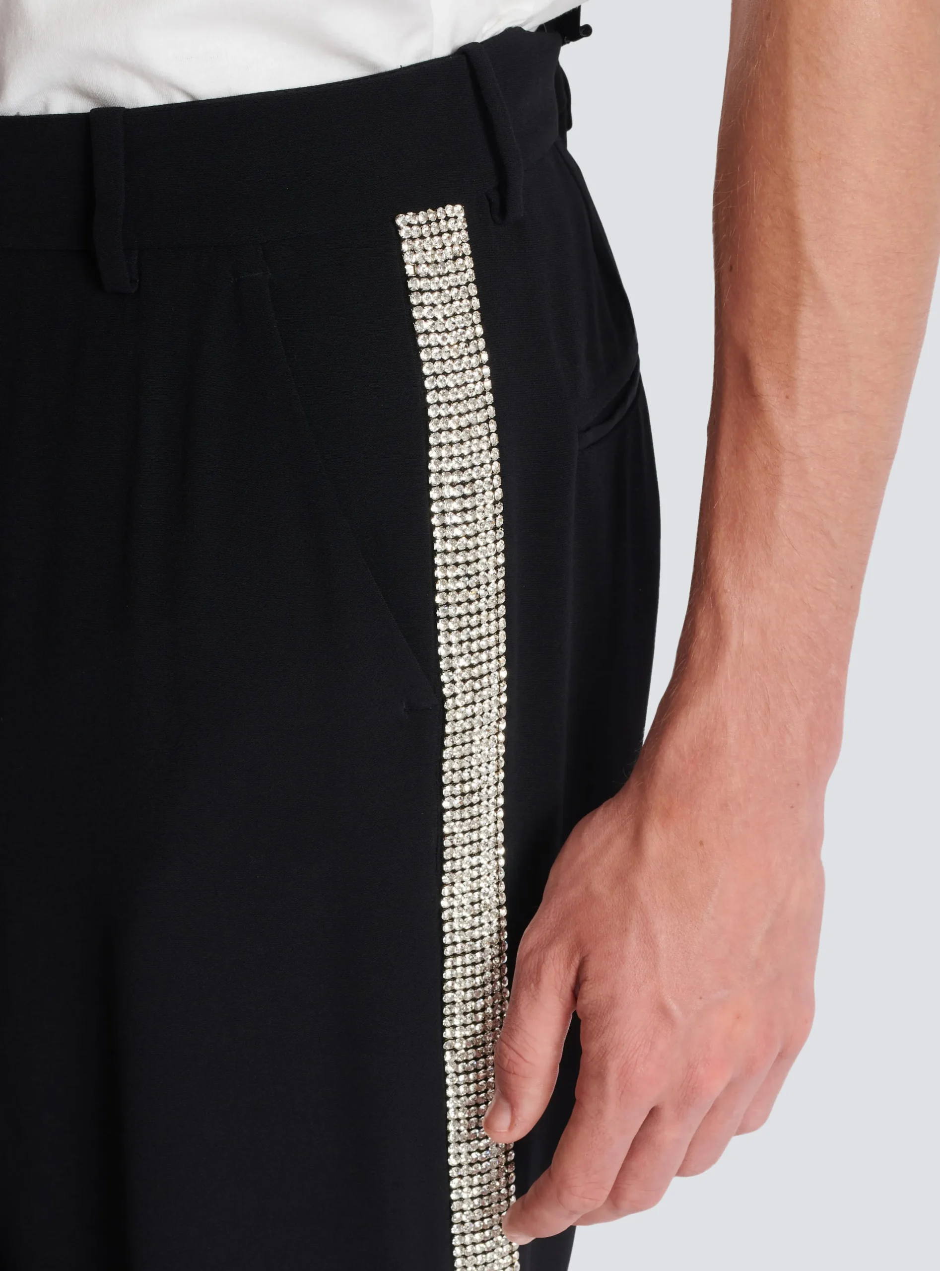 Hot Straight-leg Crystal-embroidered Trousers Trousers And Shorts