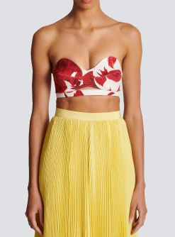 Cheap Strapless Crop Top With Roses Print Women Tops And Shirts