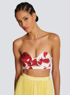 Cheap Strapless Crop Top With Roses Print Women Tops And Shirts