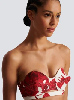 Cheap Strapless Crop Top With Roses Print Women Tops And Shirts