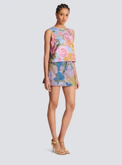 New Tank Top With Pastel Roses Print Women T-Shirts