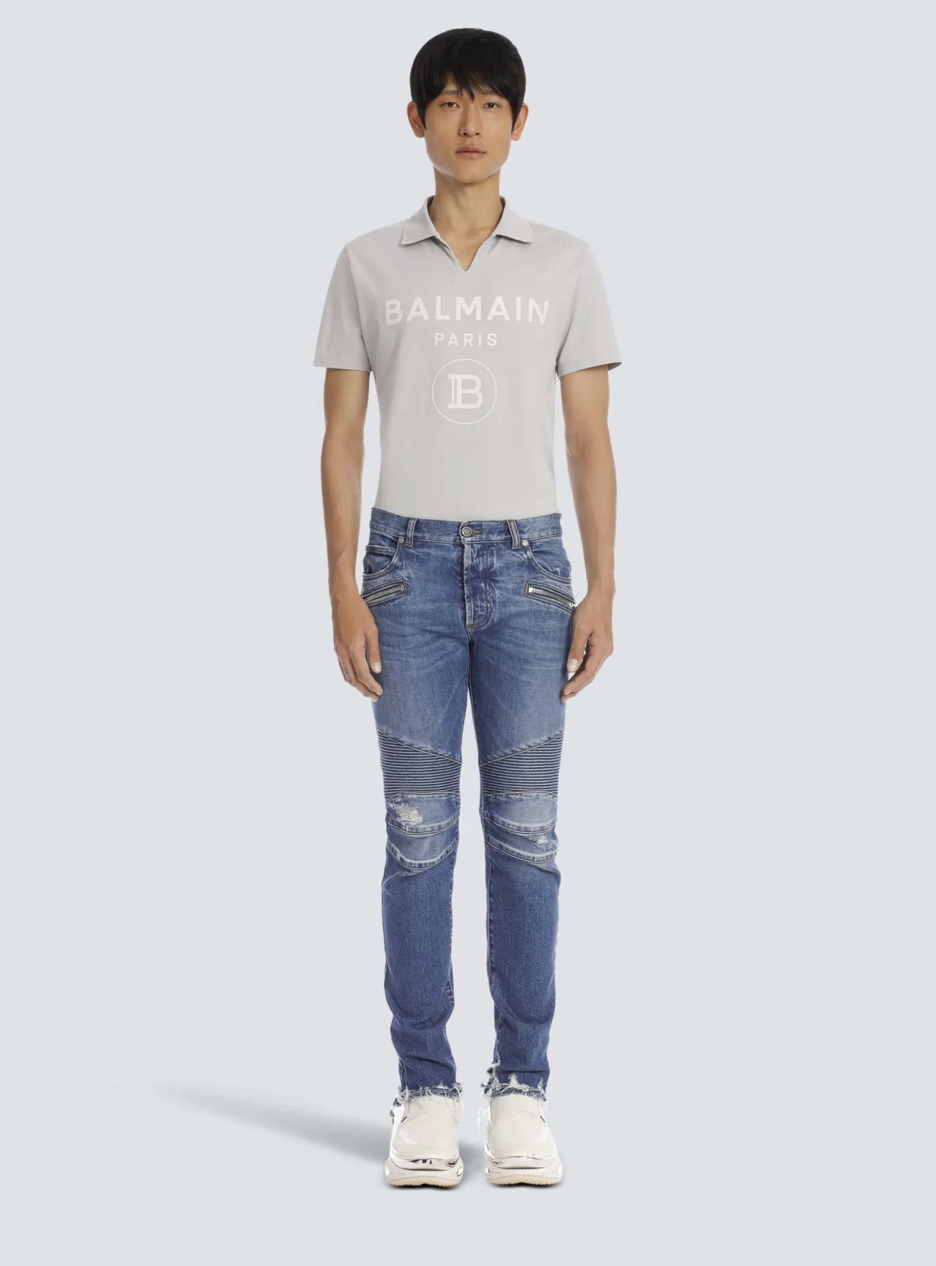 New Tapered Ripped Cotton Jeans Denim