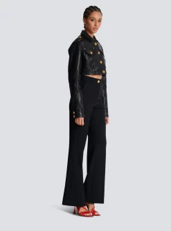 Flash Sale Topstitched Cropped Leather Jacket Women Outerwear