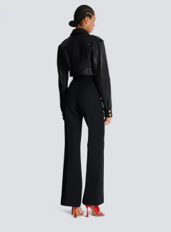 Flash Sale Topstitched Cropped Leather Jacket Women Outerwear