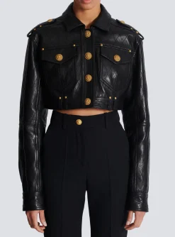 Flash Sale Topstitched Cropped Leather Jacket Women Outerwear