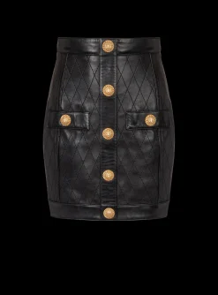 Cheap Topstitched Leather Skirt With Buttons Women Skirts