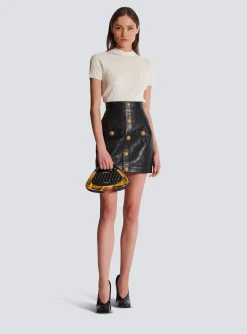 Cheap Topstitched Leather Skirt With Buttons Women Skirts