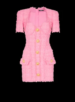 New Tweed Dress With Buttons Women Dresses