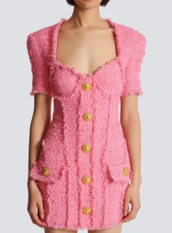 New Tweed Dress With Buttons Women Dresses