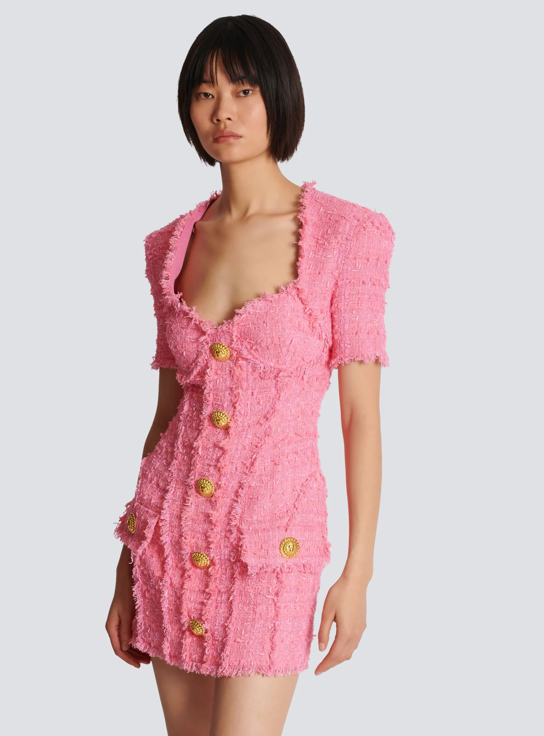 New Tweed Dress With Buttons Women Dresses