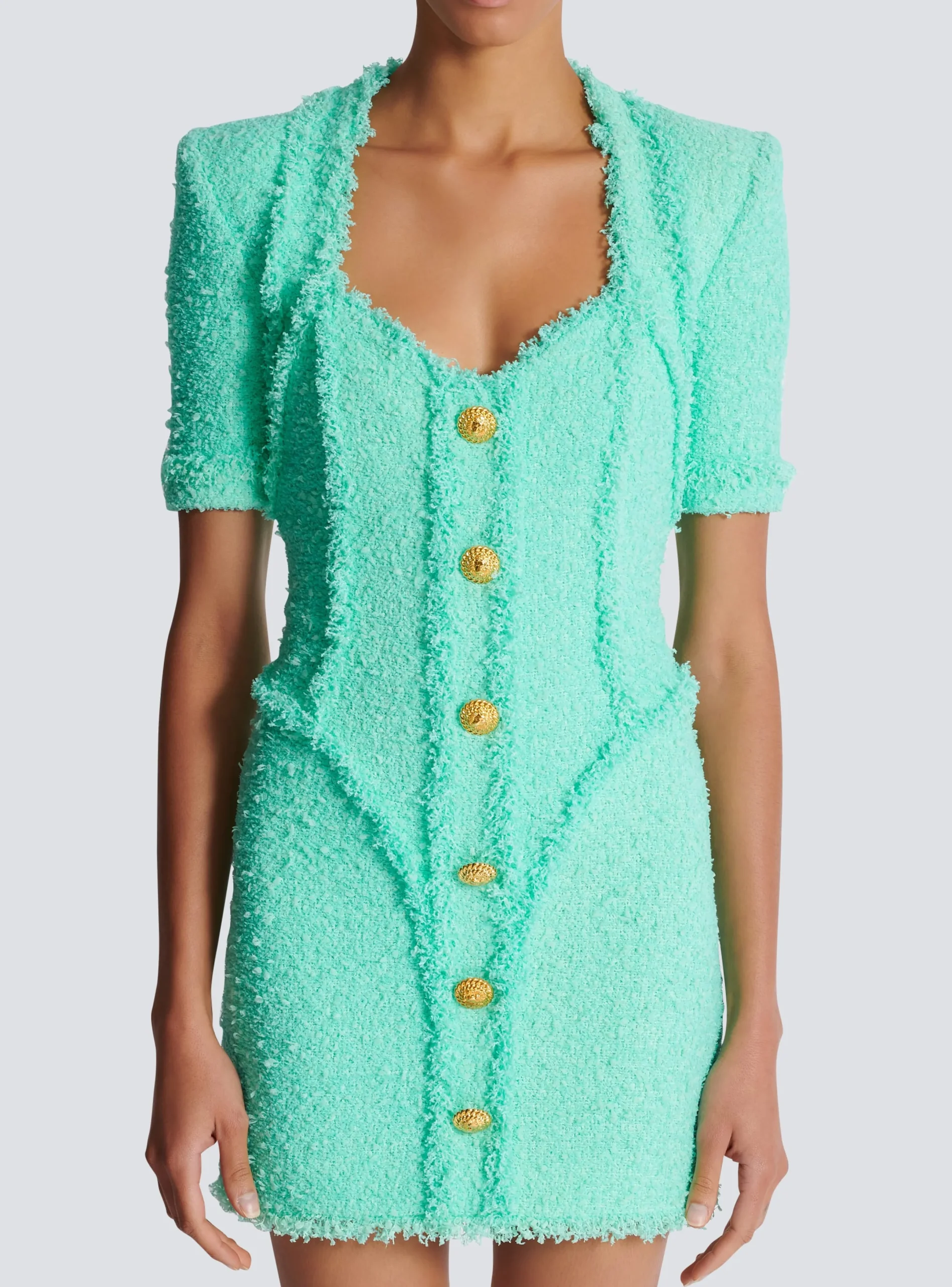 Best Sale Tweed Dress With Buttons Women Dresses