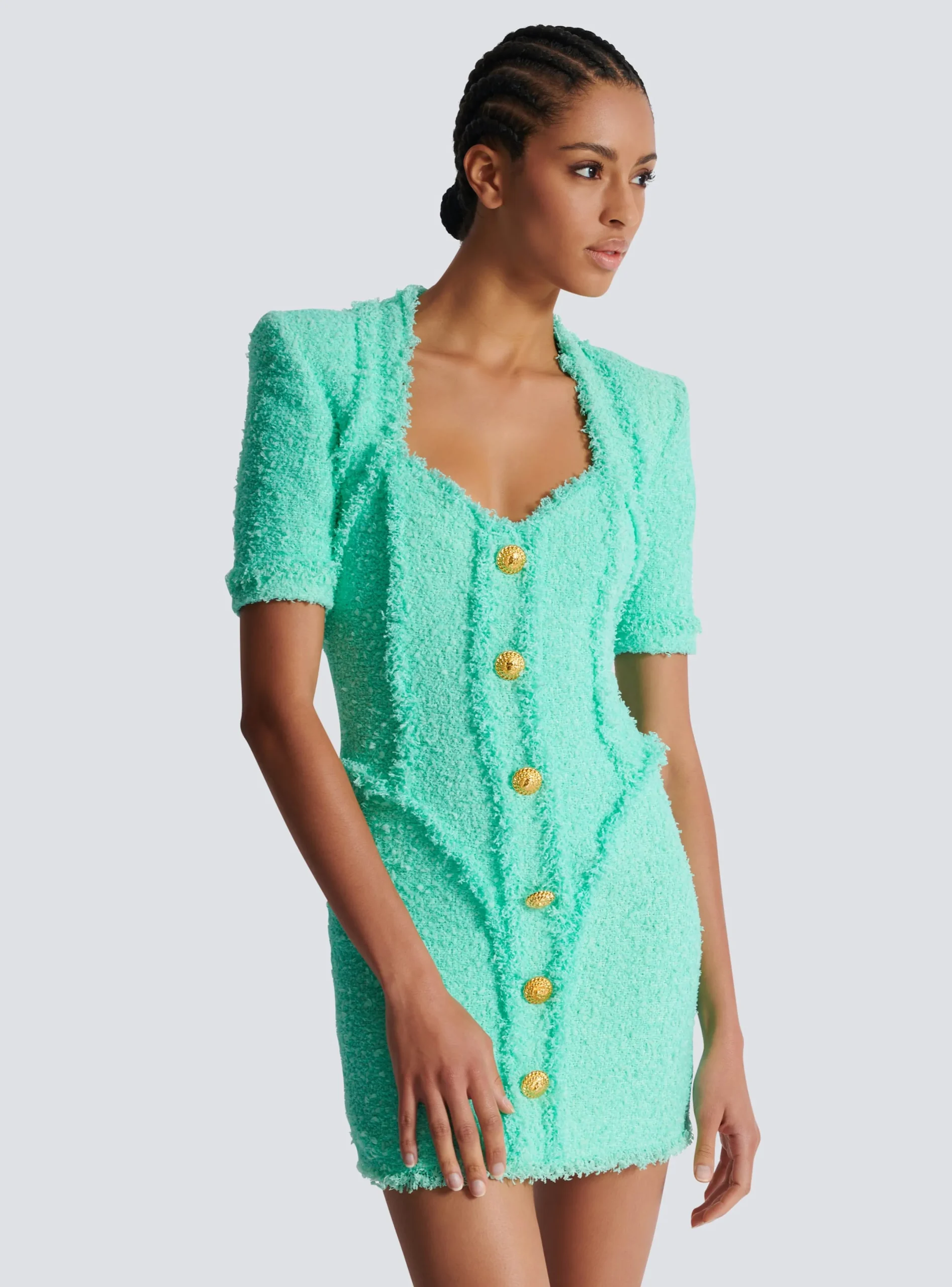Best Sale Tweed Dress With Buttons Women Dresses