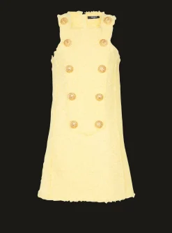 Cheap Tweed Swing Dress With Buttoned Plastron Women Dresses