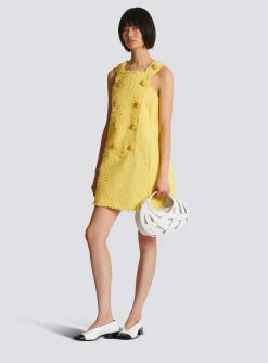 Cheap Tweed Swing Dress With Buttoned Plastron Women Dresses