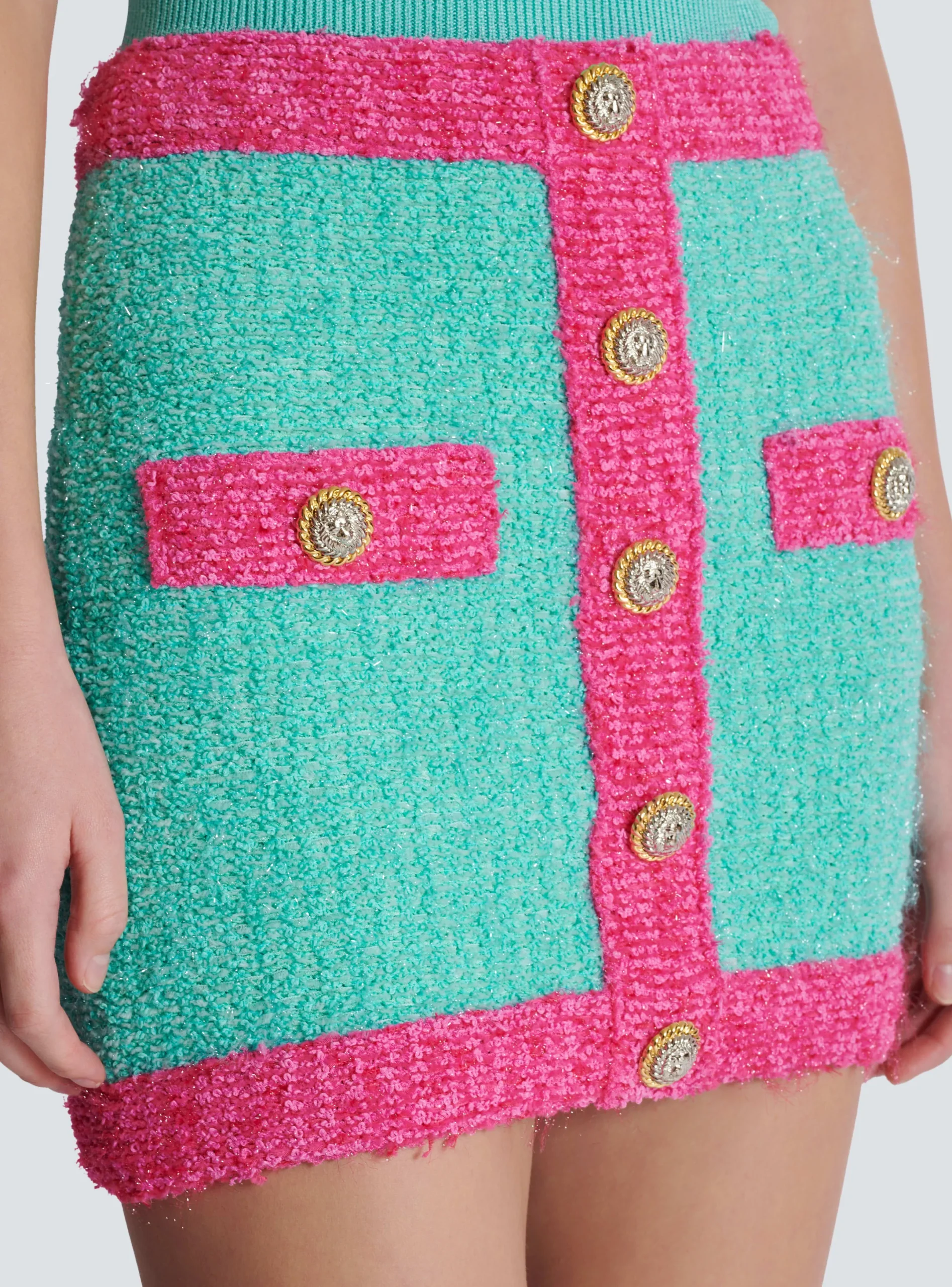 Best Sale Two-tone Buttoned Knit Skirt Women Skirts