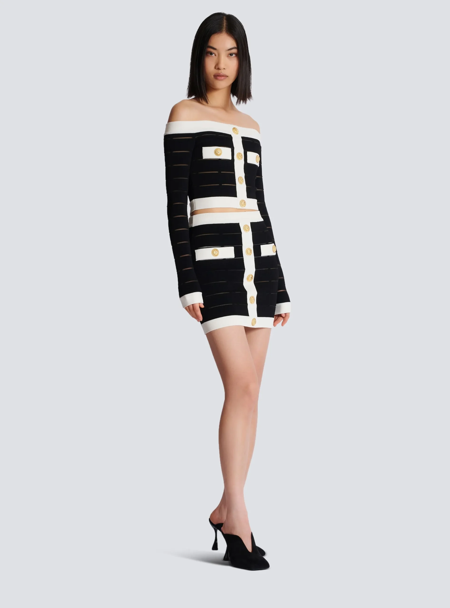 Fashion Two-tone Buttoned Knit Skirt Women Skirts
