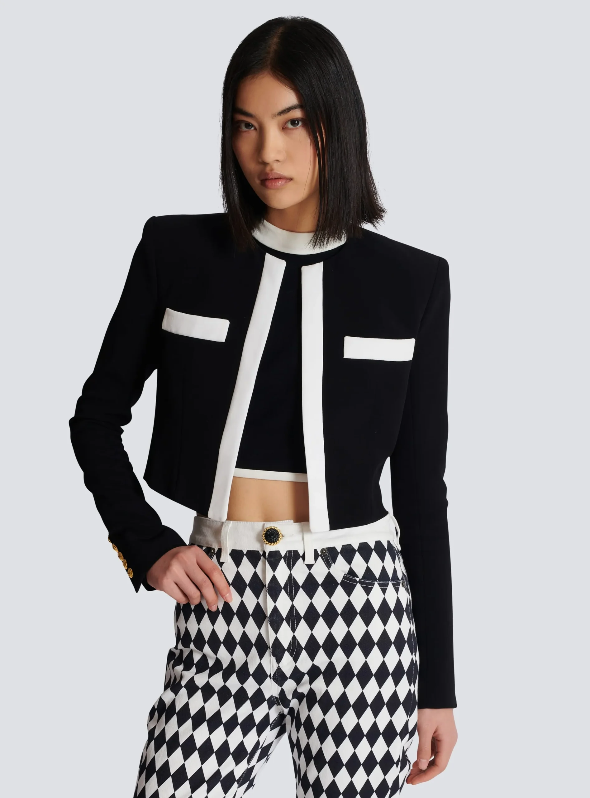 Clearance Two-tone Crepe Spencer Jacket Women Jackets And Blazers