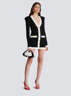 Flash Sale Two-tone Knit Dress With Buttons Women Dresses