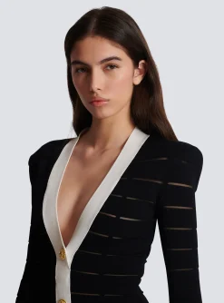Flash Sale Two-tone Knit Dress With Buttons Women Dresses
