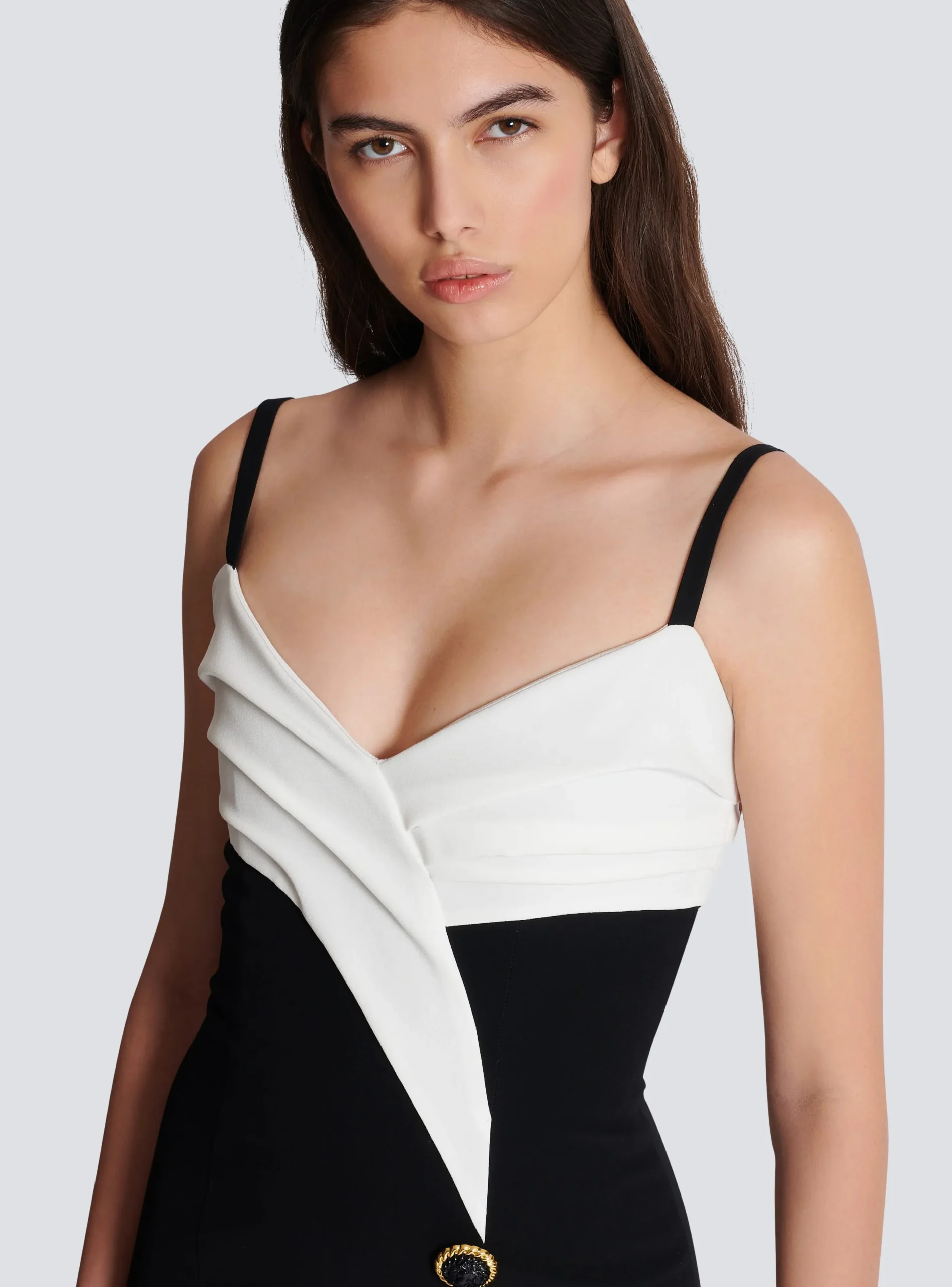 Outlet Two-tone Long Crepe Dress With Leg Slit Women Dresses