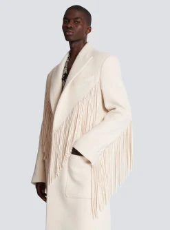 Outlet Unisex Long Fringed Wool And Cashmere Coat Outerwear