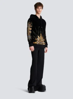 Hot Velvet Hooded Sweatshirt With Embroidery Sweatshirts