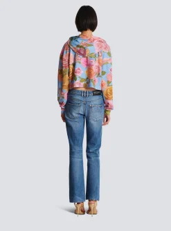 Cheap Vintage Hoodie With Pastel Roses Print Women Sweatshirts