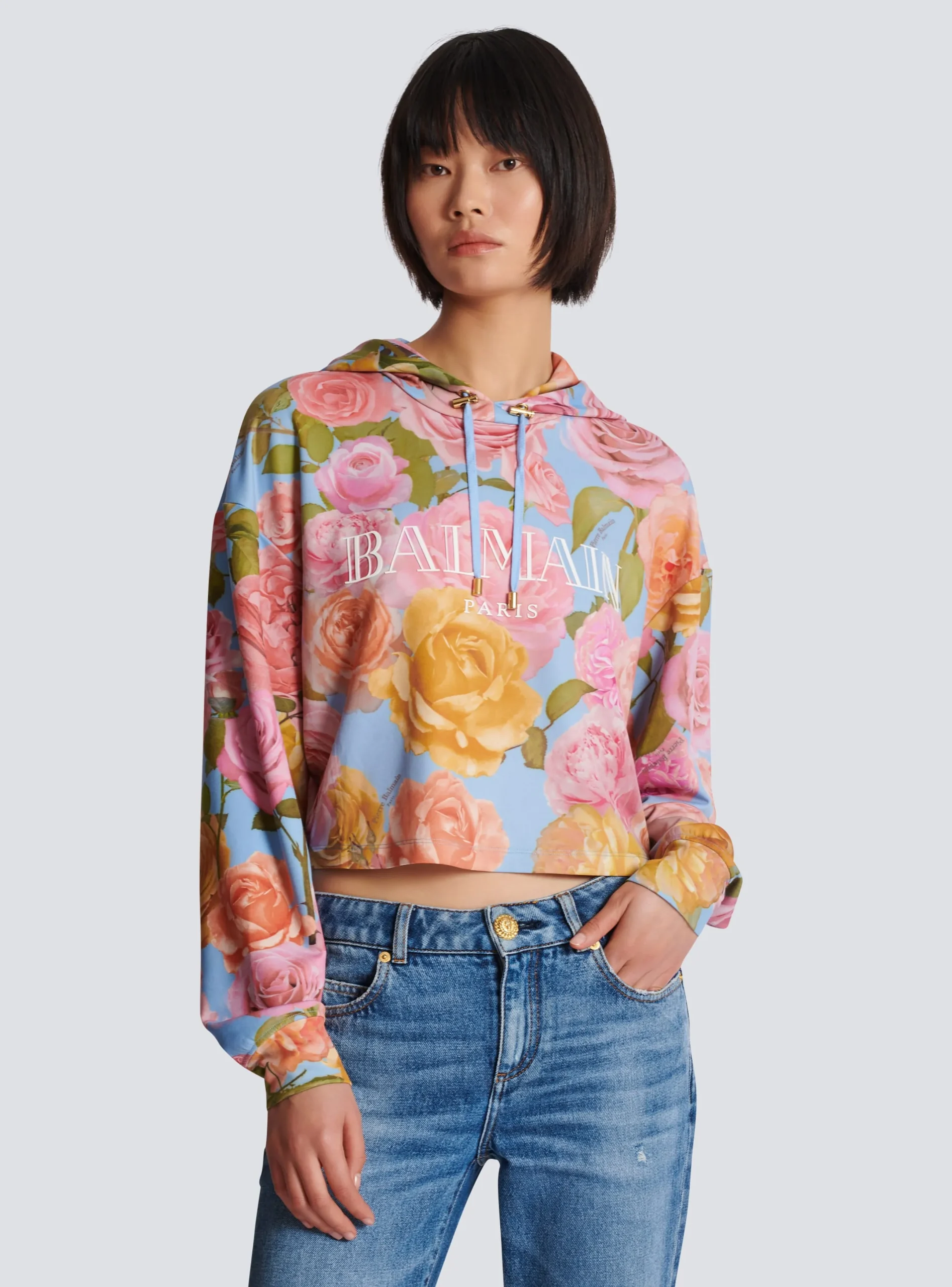 Cheap Vintage Hoodie With Pastel Roses Print Women Sweatshirts