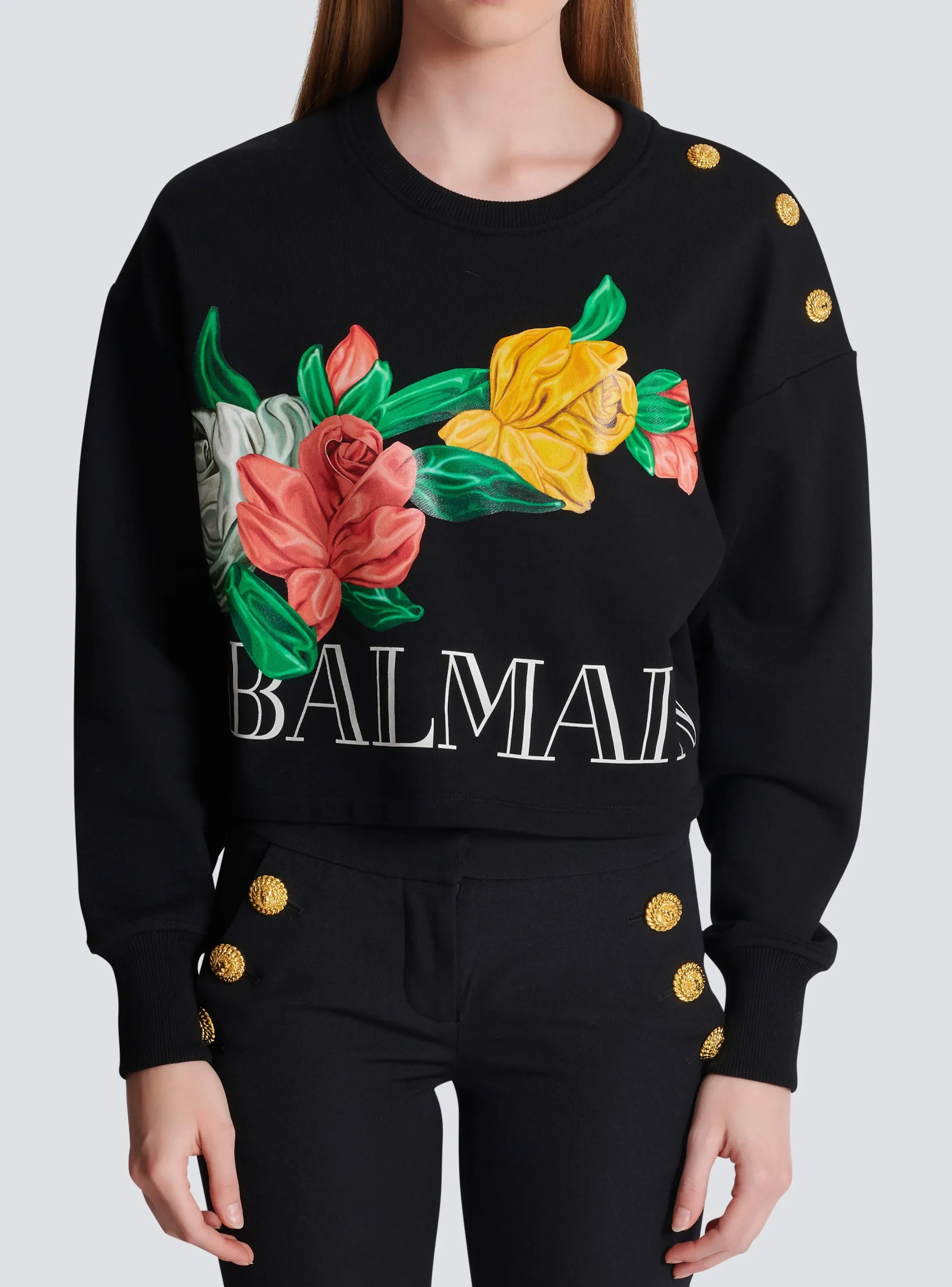 Online Vintage Sweatshirt With Roses Print Women Sweatshirts