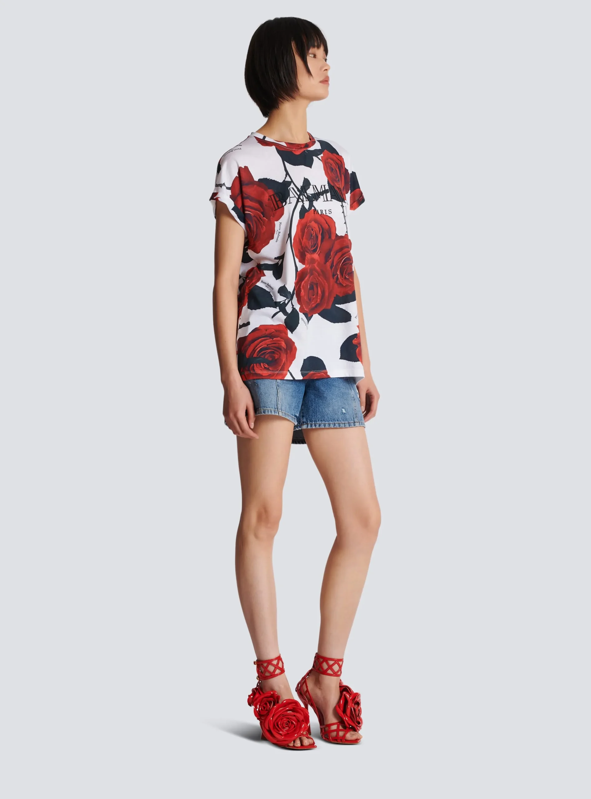 New Vintage T-shirt With Roses Print Women T-Shirts