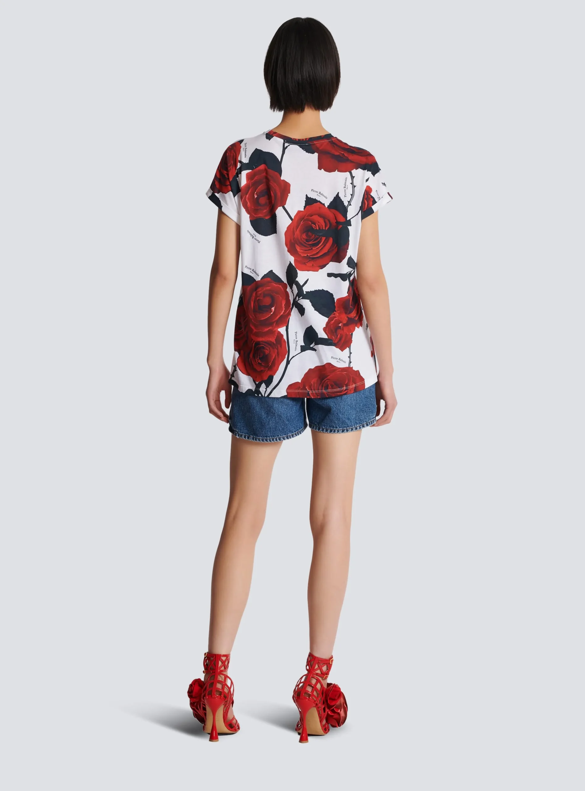 New Vintage T-shirt With Roses Print Women T-Shirts