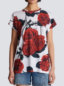 New Vintage T-shirt With Roses Print Women T-Shirts
