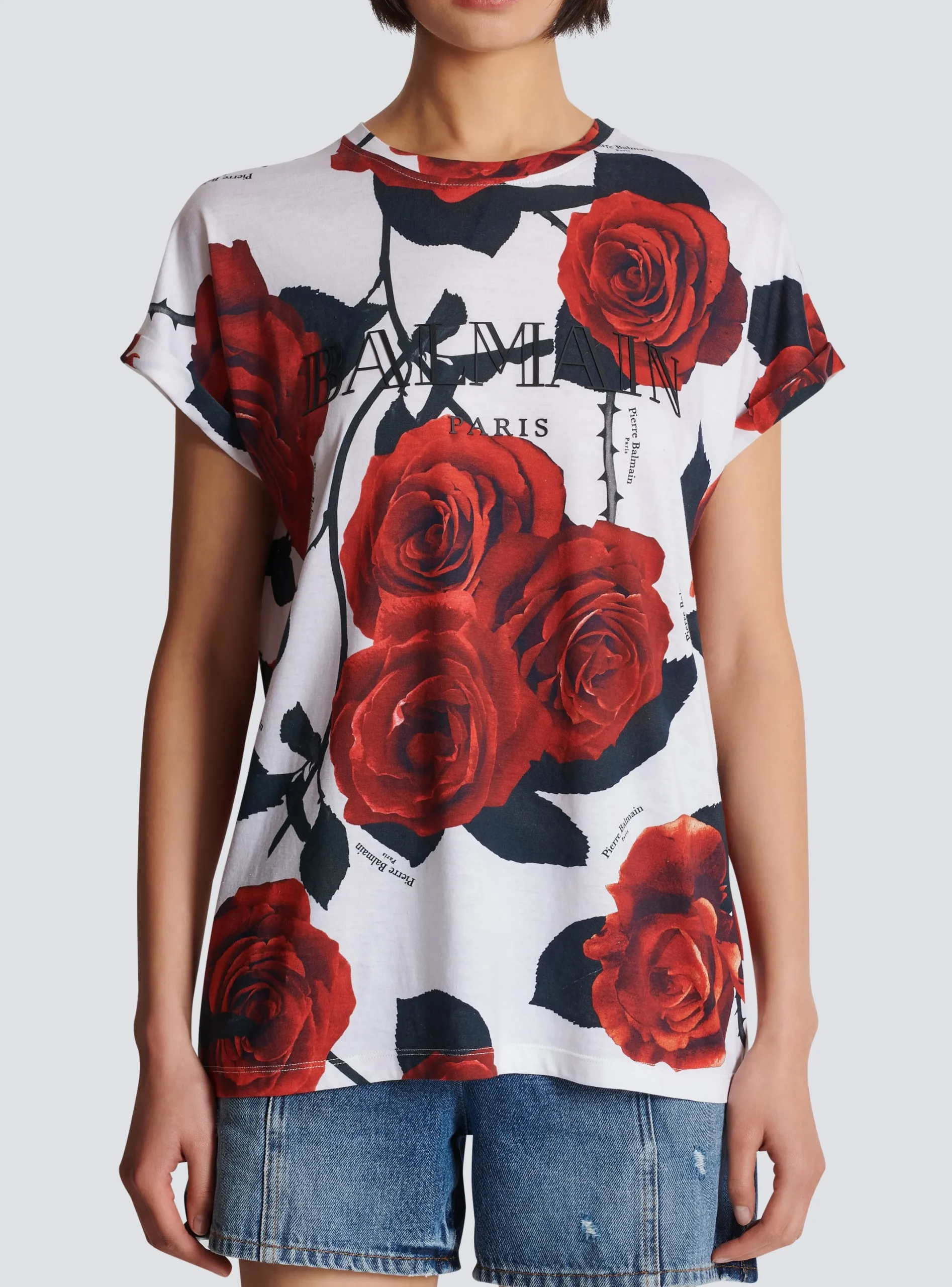 New Vintage T-shirt With Roses Print Women T-Shirts