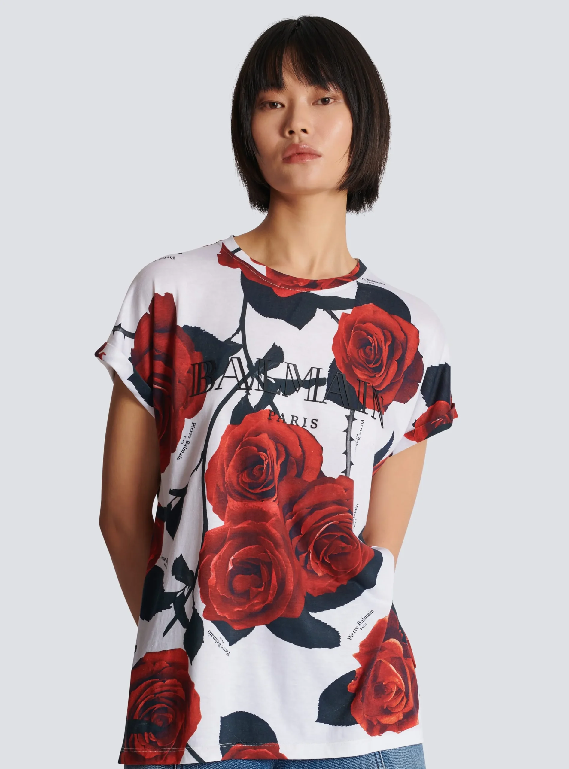 New Vintage T-shirt With Roses Print Women T-Shirts