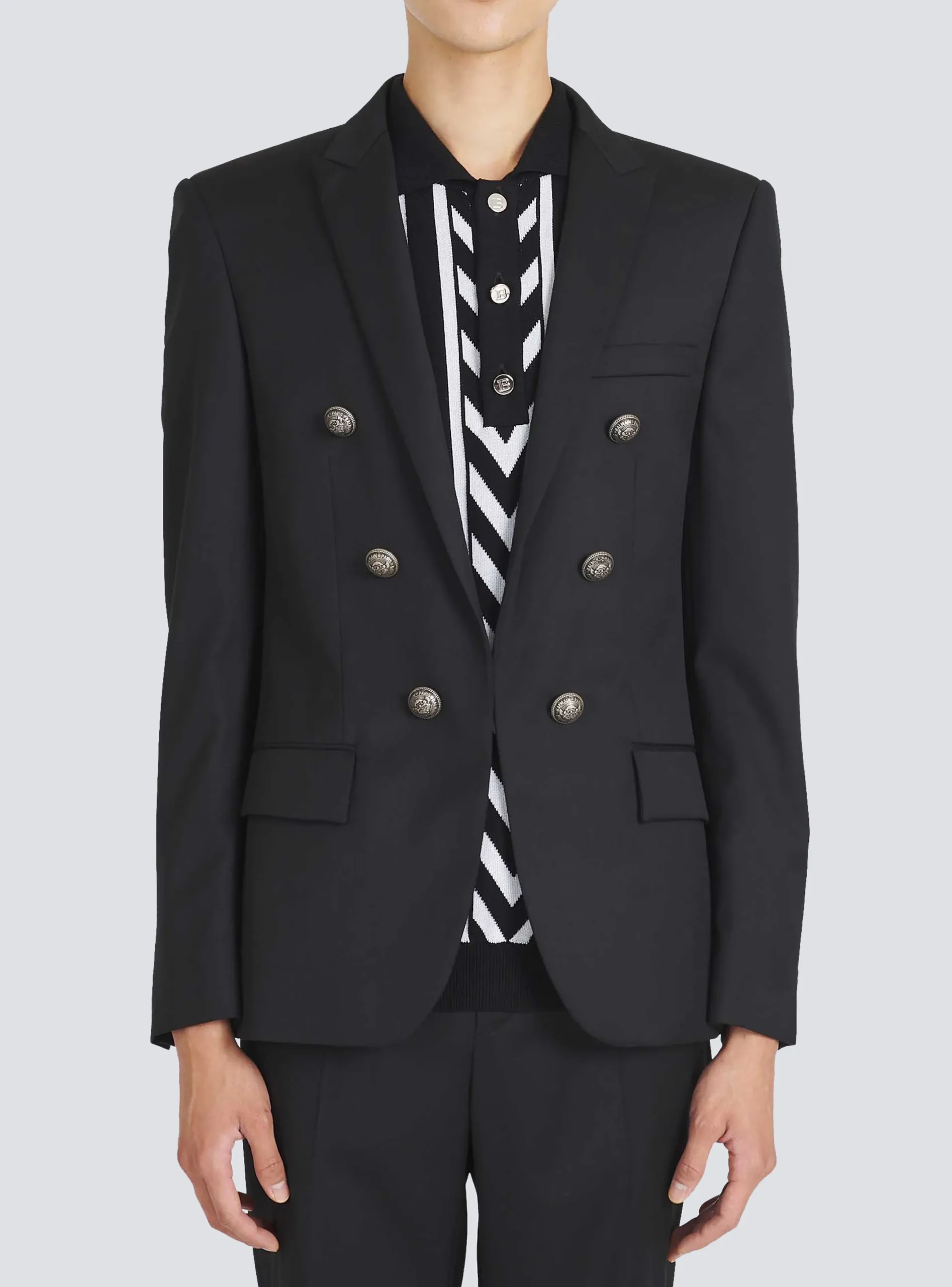 New Wool Blazer With Double-breasted Silver-tone Buttoned Fastening Jackets And Blazers