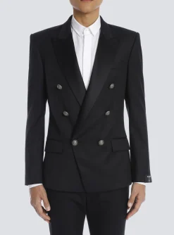 Cheap Wool Blazer With Double-breasted Silver-tone Buttoned Fastening Jackets And Blazers