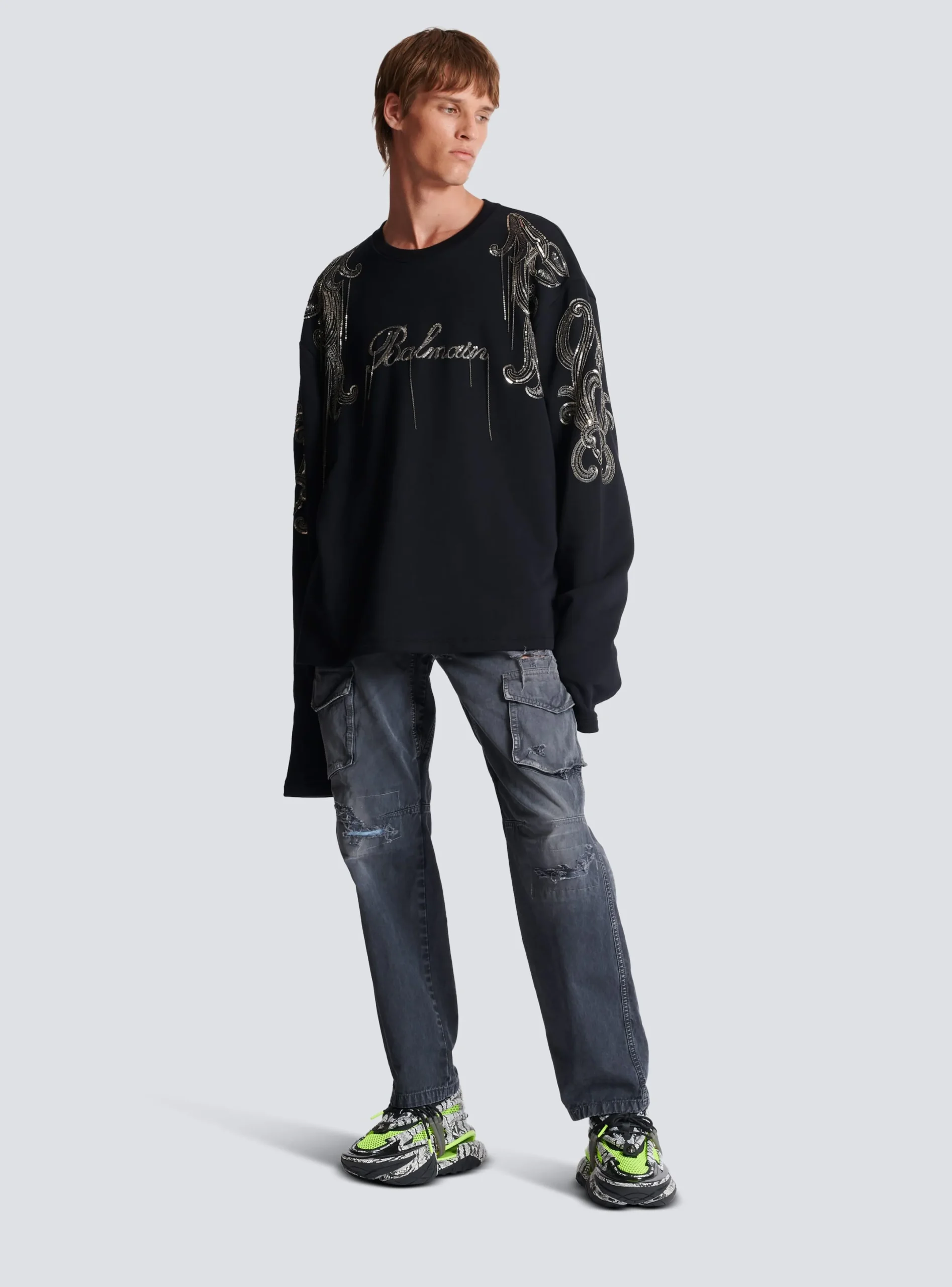 Fashion Worn-effect Cargo Trousers Denim