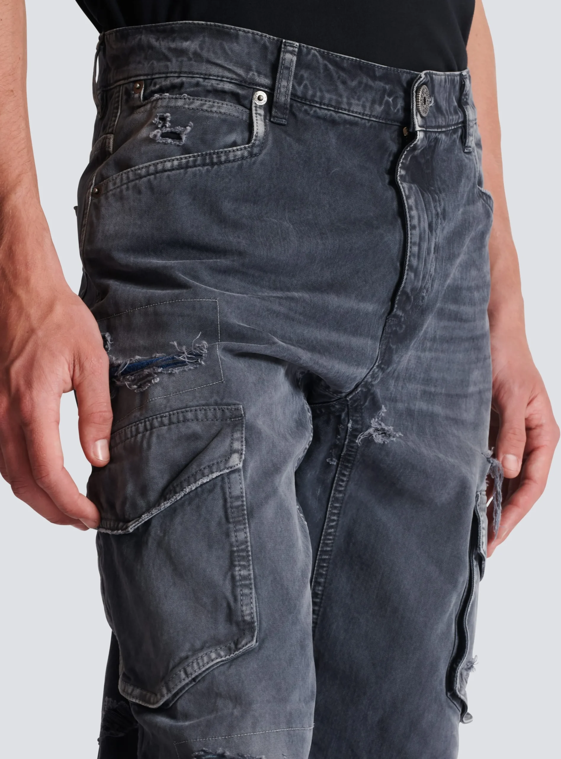 Fashion Worn-effect Cargo Trousers Denim