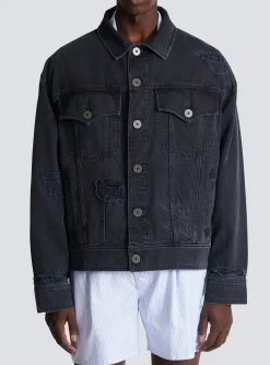 Discount Worn-effect Denim Jacket Outerwear|Denim