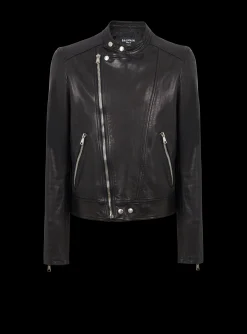 Clearance Zipped Leather Biker Jacket Outerwear