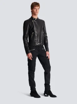 Clearance Zipped Leather Biker Jacket Outerwear