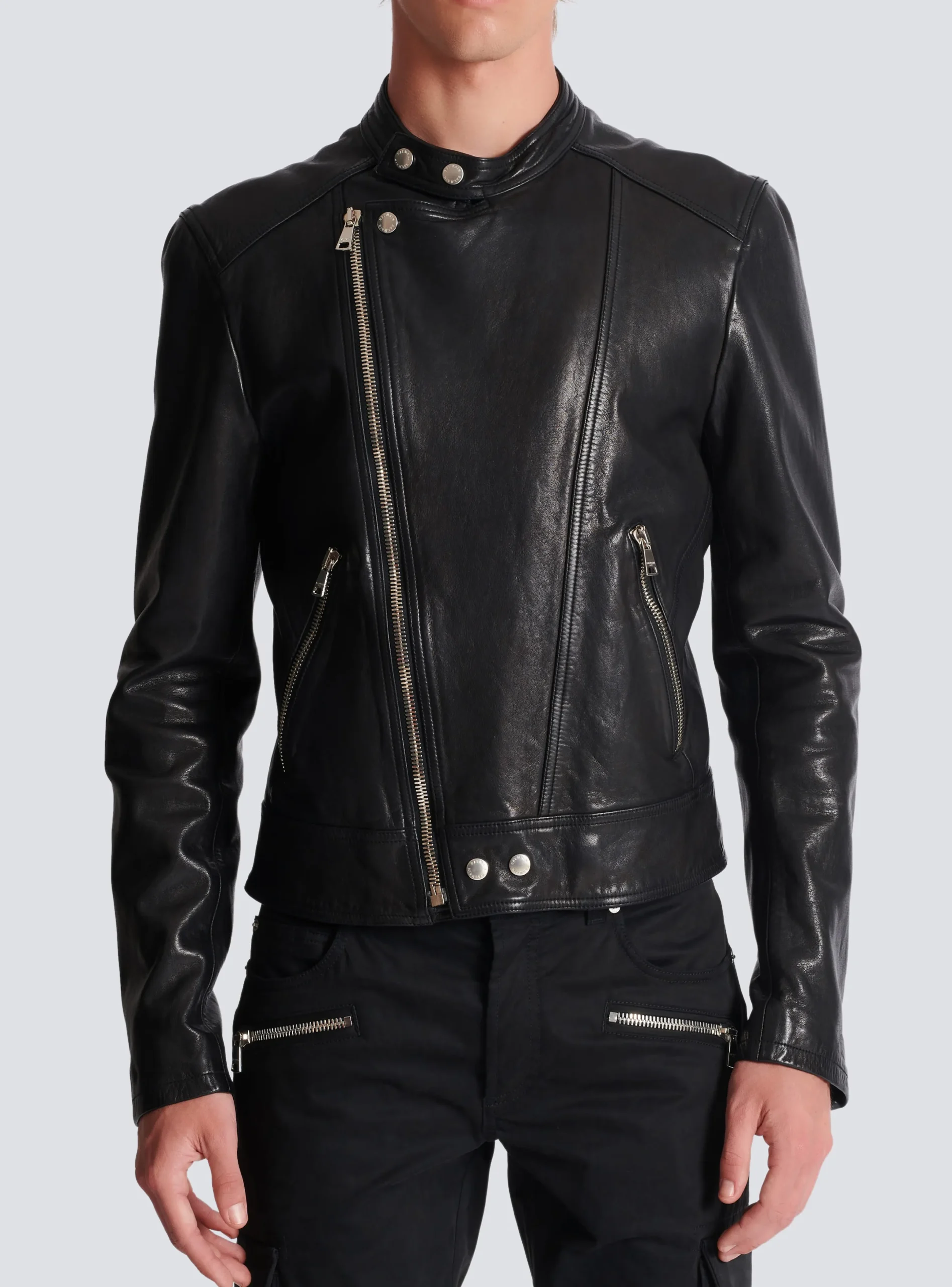 Clearance Zipped Leather Biker Jacket Outerwear