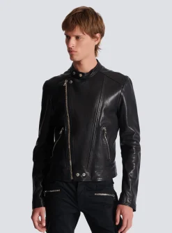 Clearance Zipped Leather Biker Jacket Outerwear