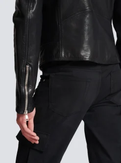 Clearance Zipped Leather Biker Jacket Outerwear