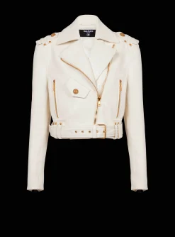 Shop Zipped Leather Biker Jacket Women Outerwear