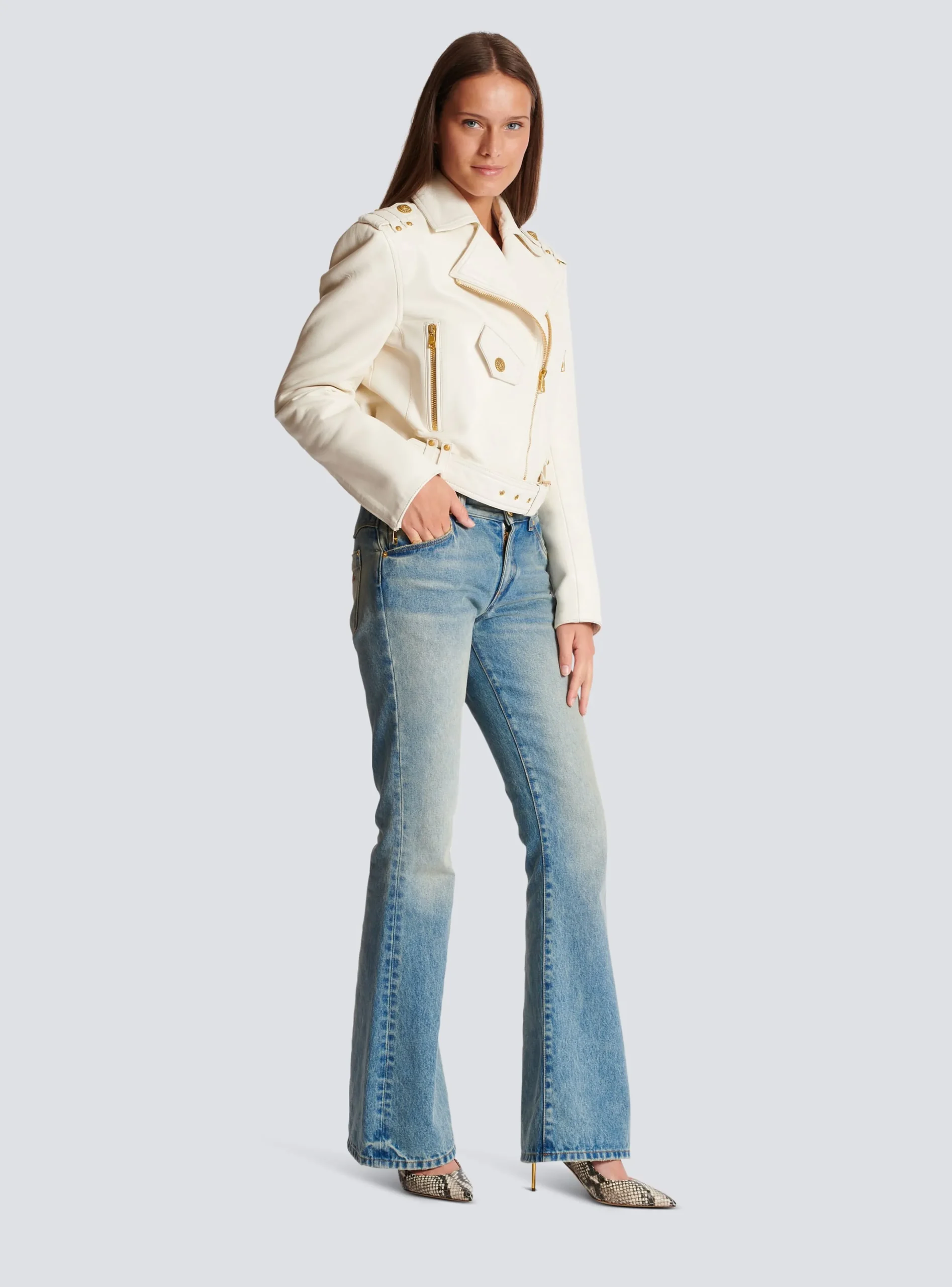 Shop Zipped Leather Biker Jacket Women Outerwear